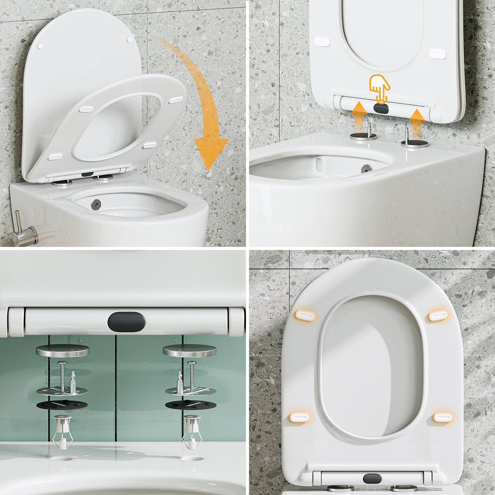 Toaleta prysznicowa z wbudowaną dyszą, podwieszana toaleta z funkcją spłukiwania, toaleta prysznicowa z powłoką nano, 53x36x35 cm HOROW - 8