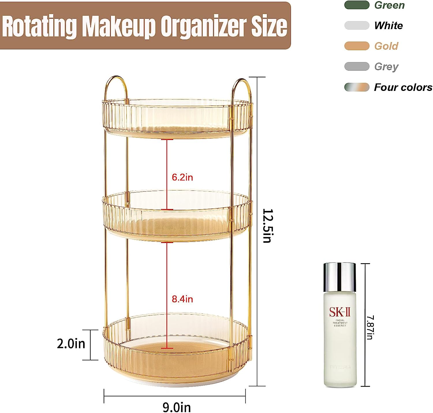 Boîte de rangement de maquillage rotative à 360 degrés, organisateur de maquillage, étagère de rangement de maquillage - 4