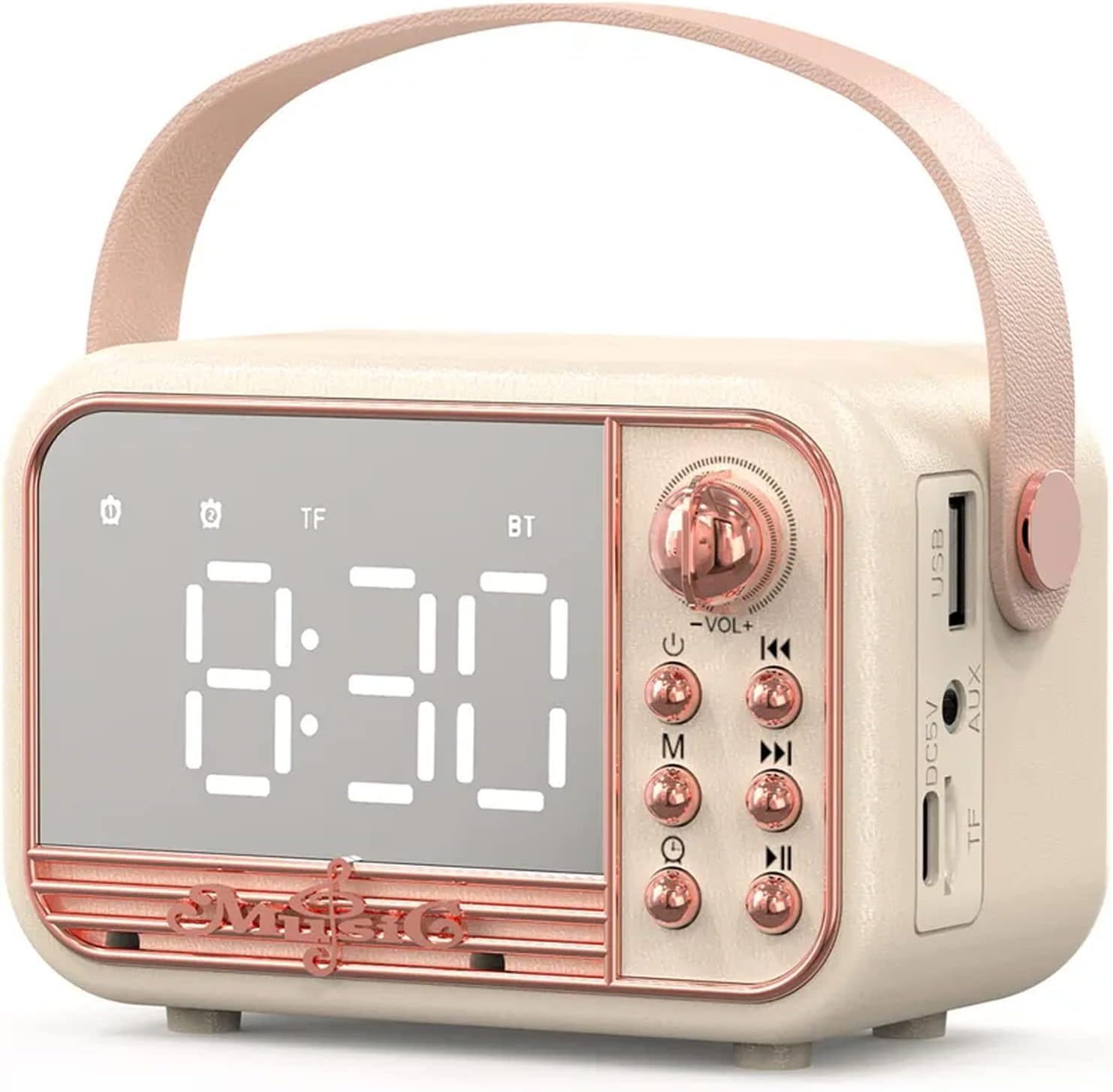 Haut-Parleur Bluetooth Sans , Radio-Réveil, Double Alarme, Prise En Charge De La Carte Tf Alarme Numerique Pour Et Le Bureau Blanc 88571115