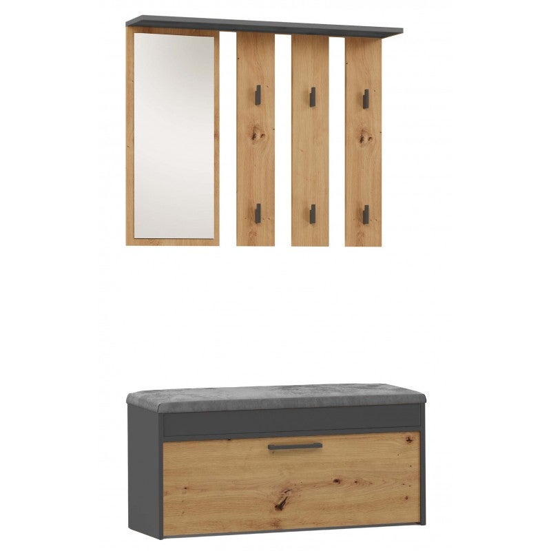 INGRESSO PARETE IN LEGNO LACCATO AVORIO/NOCE CLASSICO-SPECCHIO APPENDIABITI T31