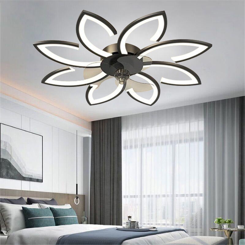 Ventilateur de plafond avec lumières, plafonnier LED à intensité variable 3 couleurs, télécommande et application, 6 vitesses, minuterie, 90 cm - 2