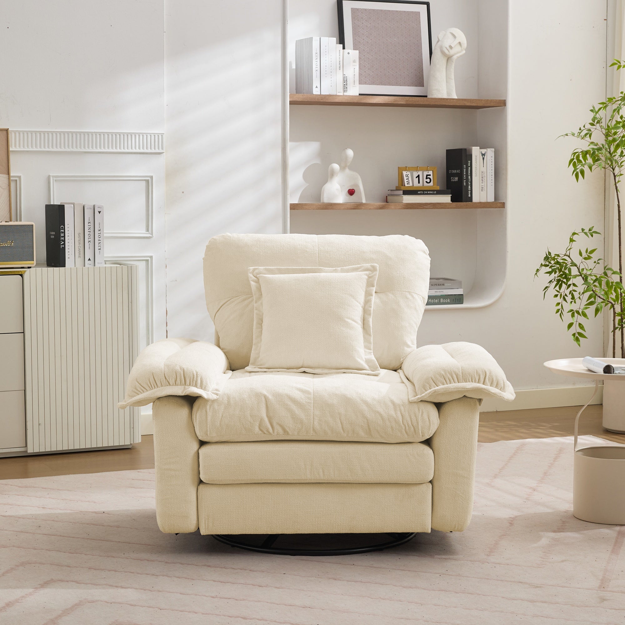 Sofa chenille-360°-Drehfunktion-Sitzsessel im Oversized-Format für Lesen – Bequemer Akzentstuhl mit Unterstützungskissen, Polstermöbel