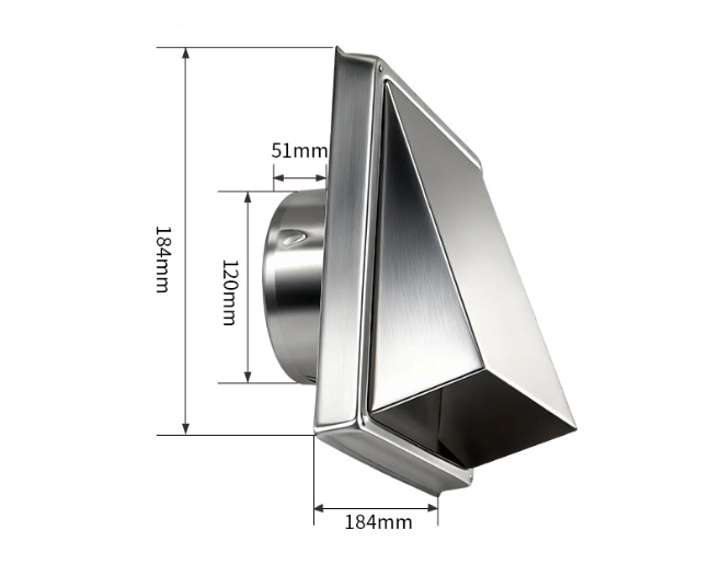 Grelha de ventilação quadrada em aço inoxidável 304, tampa à prova de chuva para parede externa, grelha de ventilação (120 mm de diâmetro) - 2