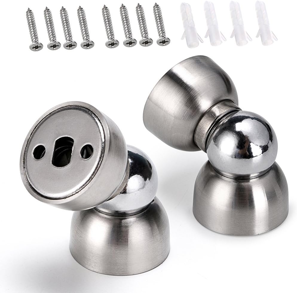Zestaw Ograniczników do Drzwi Mini Magnetyczne Metalowe Odbojniki Drzwiowe do Montażu Ściennego (Srebrny)
