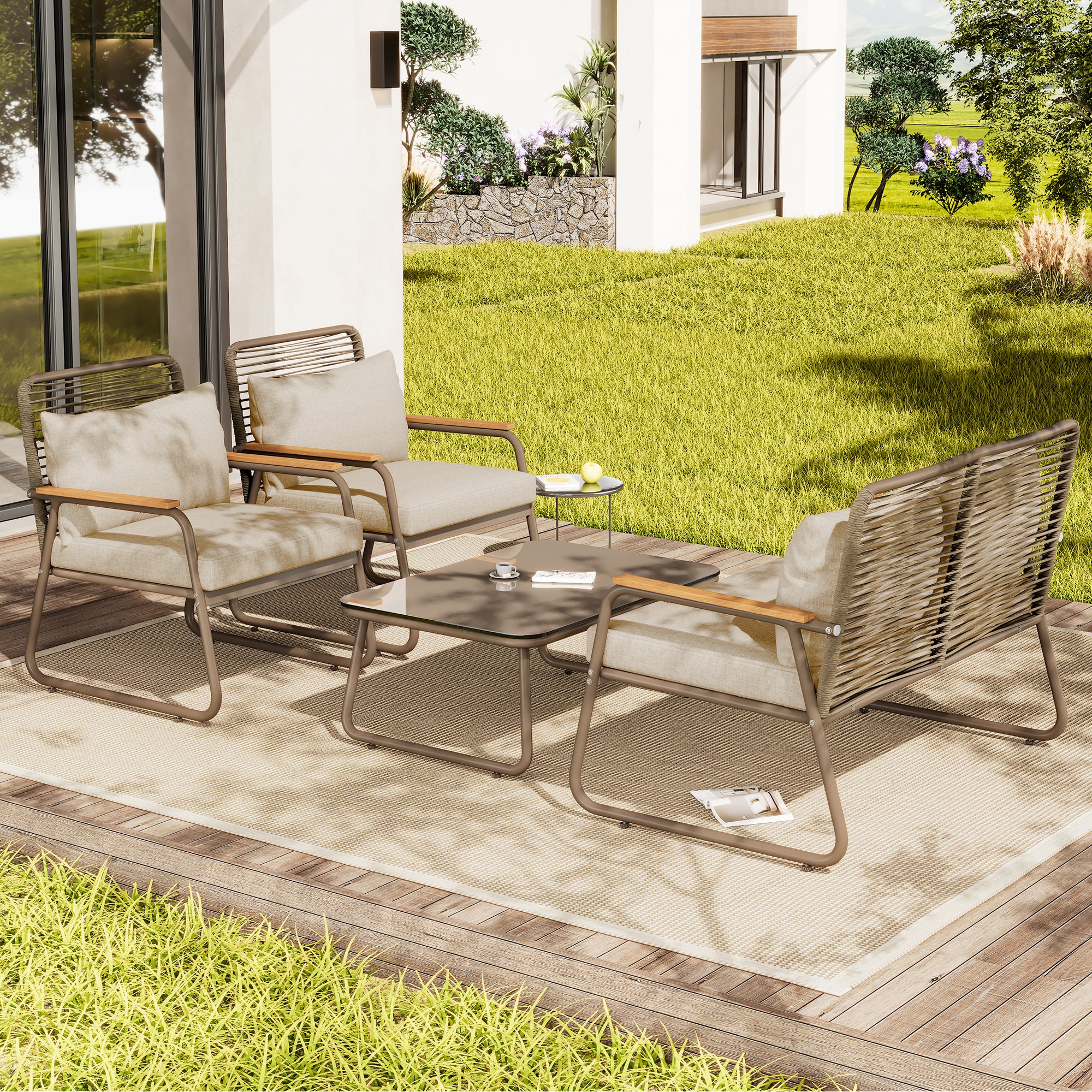 Salon bas de jardin en Métal Beige 4 personnes - 5
