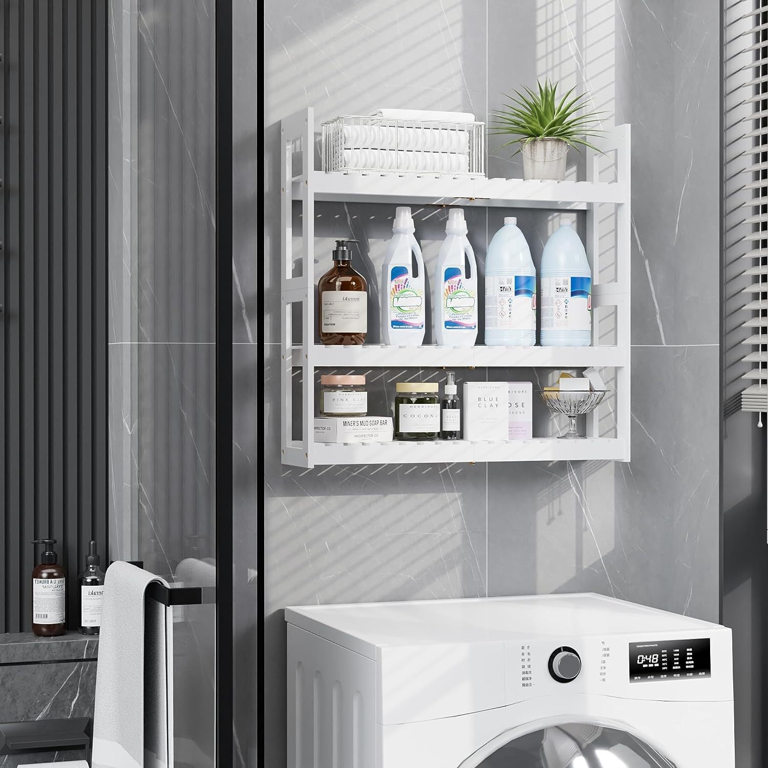Estante de pared para baño y cocina, toallero, estante colgante, armario de pared de bambú, estante ajustable, con 3 niveles, 42*15*43 cm