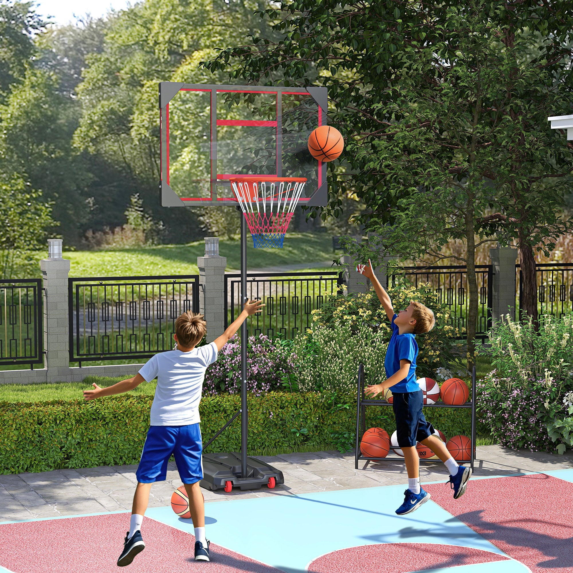 Canasta de Baloncesto para Niños de Altura Ajustable, Cancha de Baloncesto Portátil con Base Rellenable, Juego de Baloncesto para Interior y