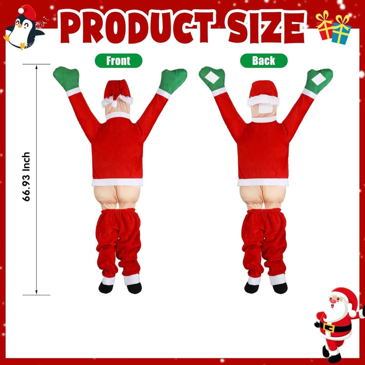 Gran adorno navideño colgante, Papá Noel trepador, para decorar un techo, ventana o balcón (170 cm) - 2