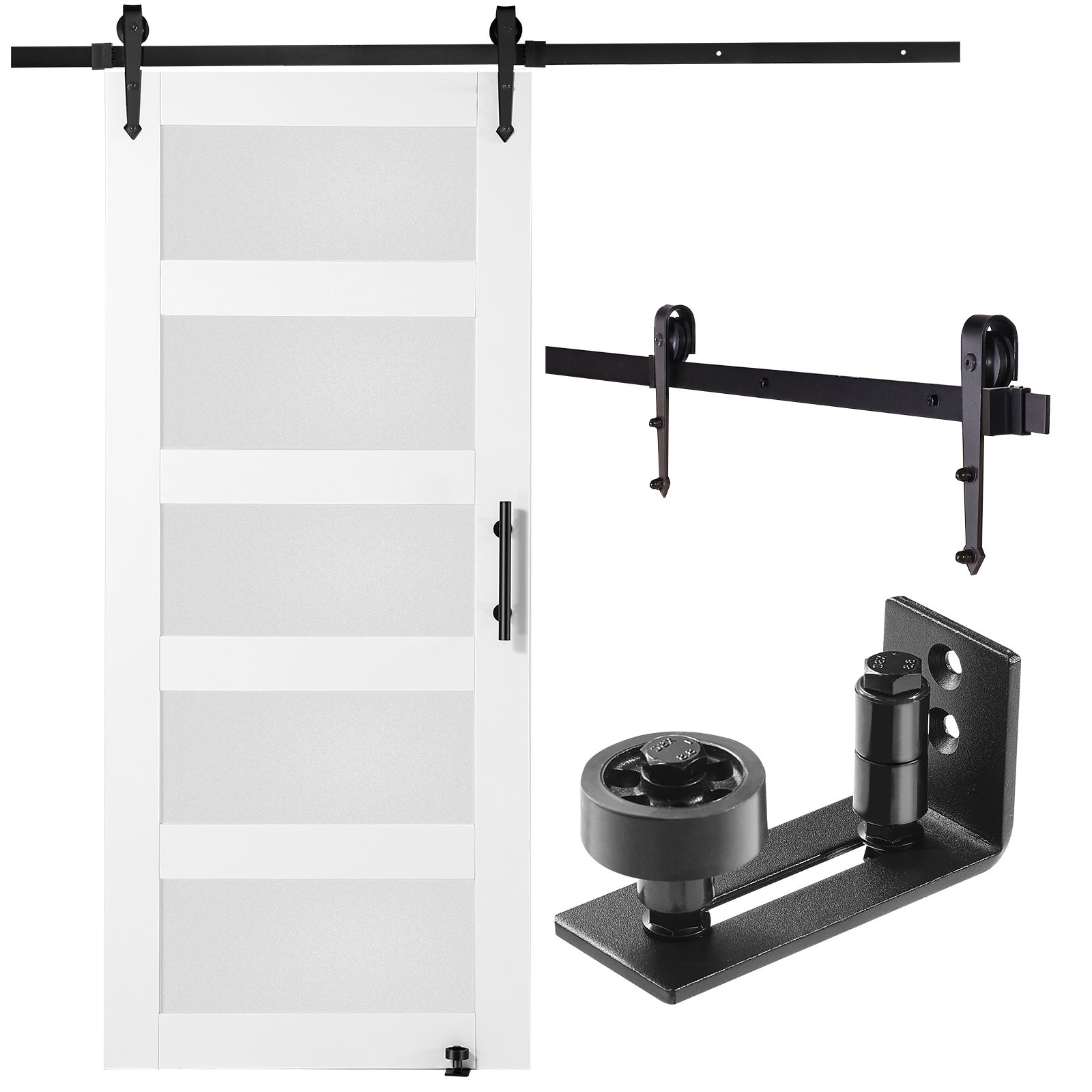 Kit puerta granero corredera 36 x 84,succebuy madera y vidrio,vidrio esmerilado,guía piso 8 en 1,manija puerta,silencioso,decoración interior