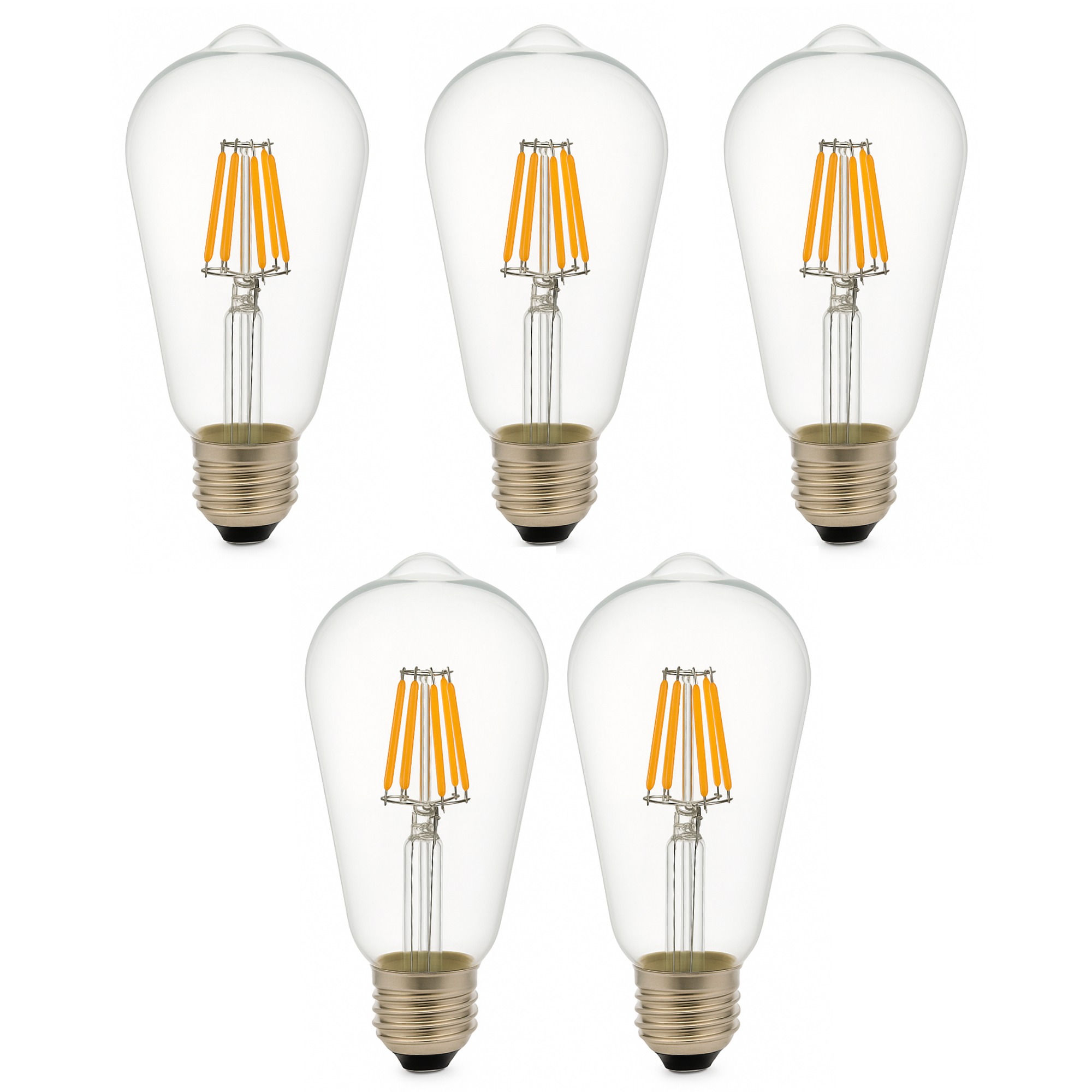 Zestaw 5 sztuk żarówek LED ST64 E27 Edison z żarnikiem 8 W 820 lm, przezroczystych i w stylu vintage. Ciepłe światło 2700 K.
