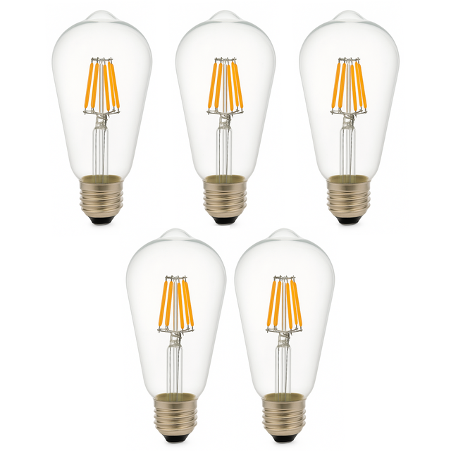 Zestaw 5 sztuk żarówek LED ST64 E27 Edison z żarnikiem 8 W 820 lm, przezroczystych i w stylu vintage. Ciepłe światło 2700 K.