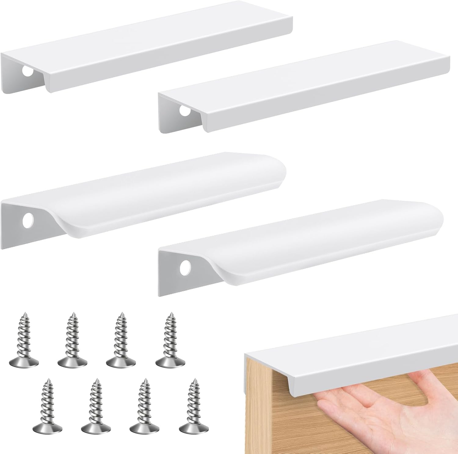 Zestaw 4 Niewidocznych Białych Uchwytów 120mm Dwa Modele Niewidoczny Uchwyt Meblowy Biały Aluminiowy Ukryty Uchwyt do Drzwi Wpuszczany