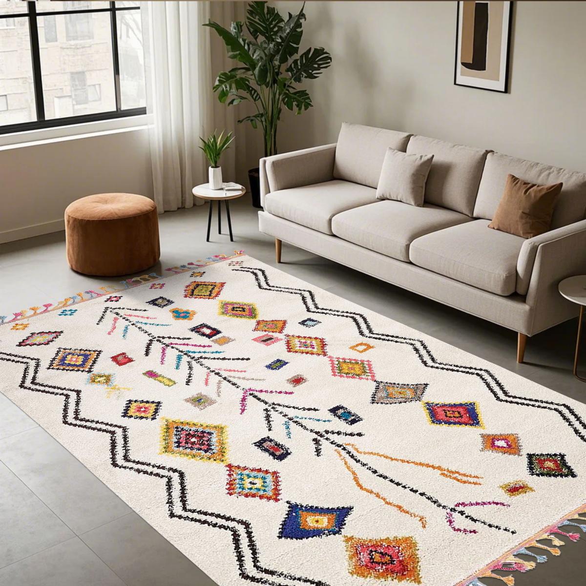 Tapis berbère 160x230 tissé motif ethnic LYN5 OURIKA E ivoire - 8