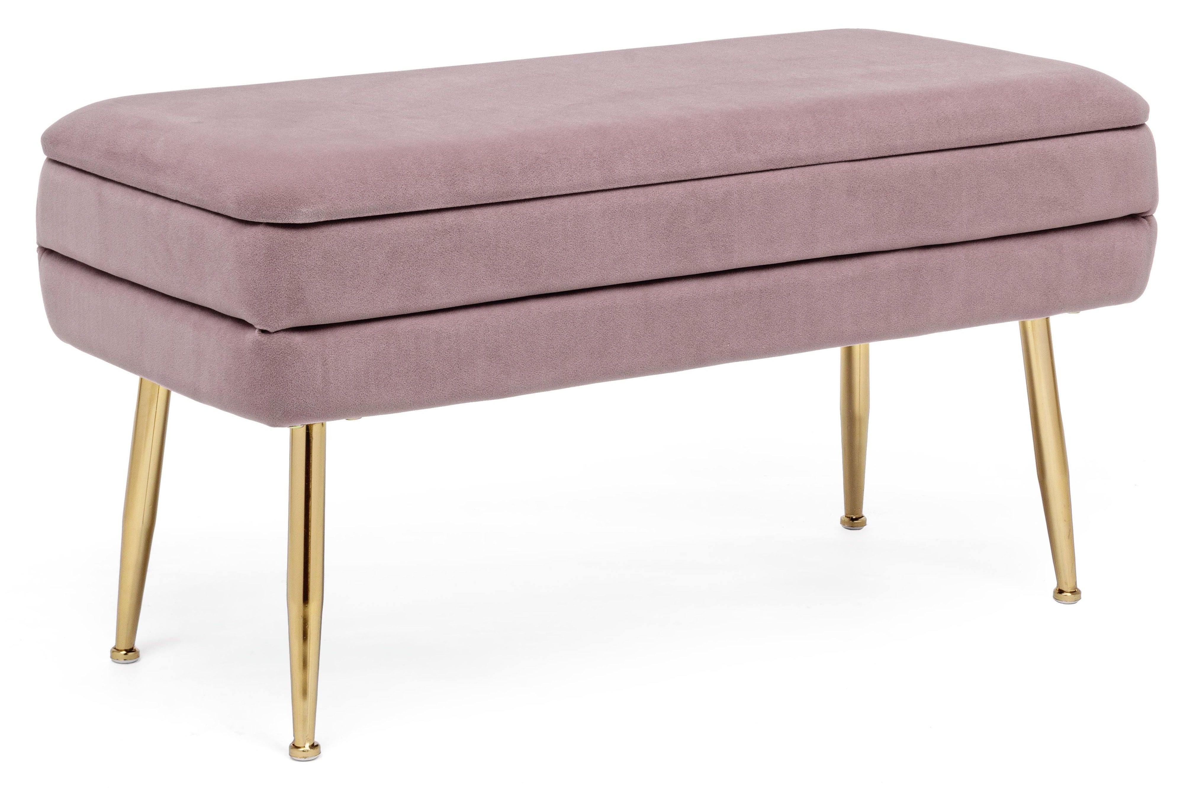 Banc coffre en velours sur pieds acier doré Pakia-Couleur Rose poudré ...