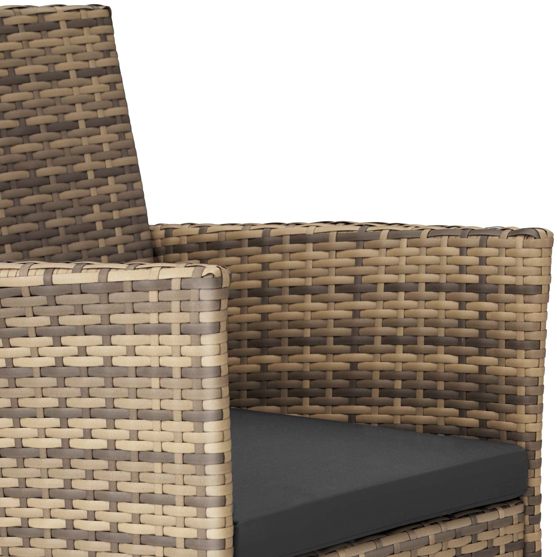 Tectake Lot de 2 fauteuils de jardin en rotin avec 2 sets de housses - marron naturel/gris foncé - 3