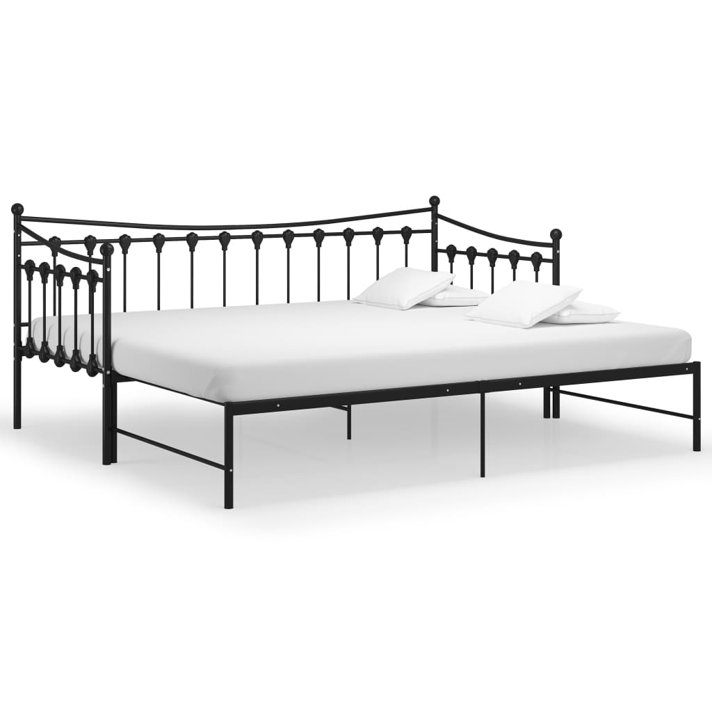 Sofa Rozsuwana Czarna Rama Łóżka Rozsuwana Ze Stelażem Do Pokoju Sypialni Salonu 90x200 cm