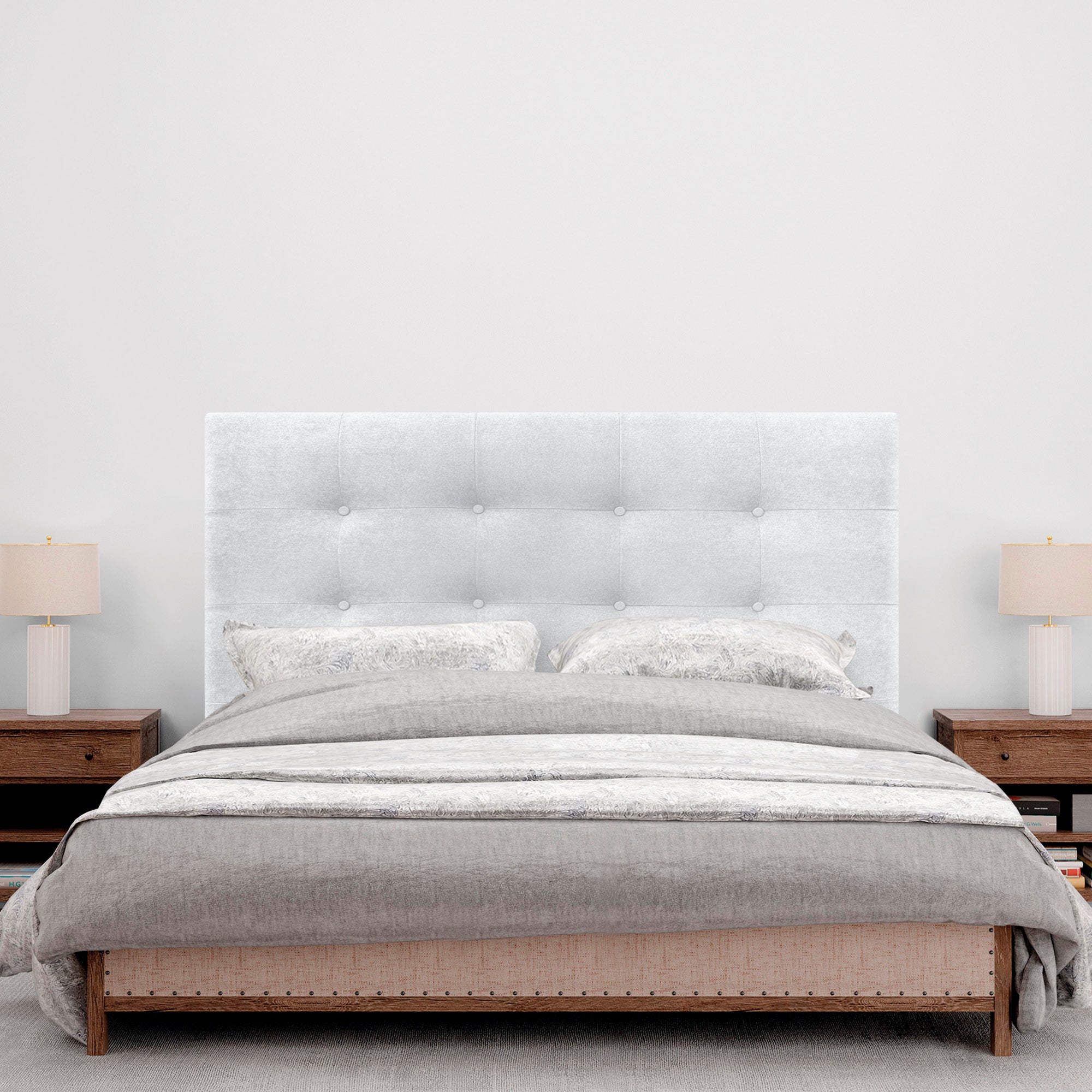 DHOME Cabeceira de cama Capitoné até ao chão Tecido ACUALINE Estofado 8cm para Quarto de Cama (150cm, Branco) - 4