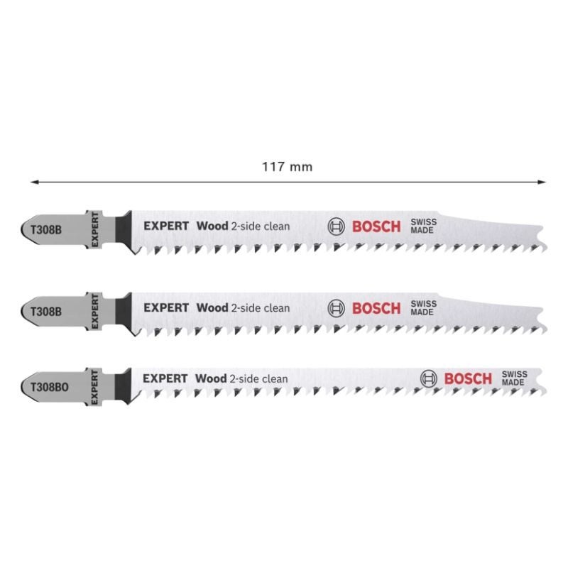 Bosch Professional 3x Set di Lame per Seghetto Alternativo Expert ‘Wood 2-side clean’ per Compensato, Pannello per mobili in Legno Massiccio, Lunghezz - 3