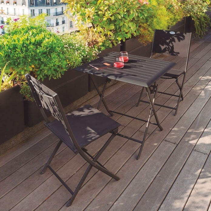 Table à manger de jardin carré en Aluminium Gris 2 places - 6