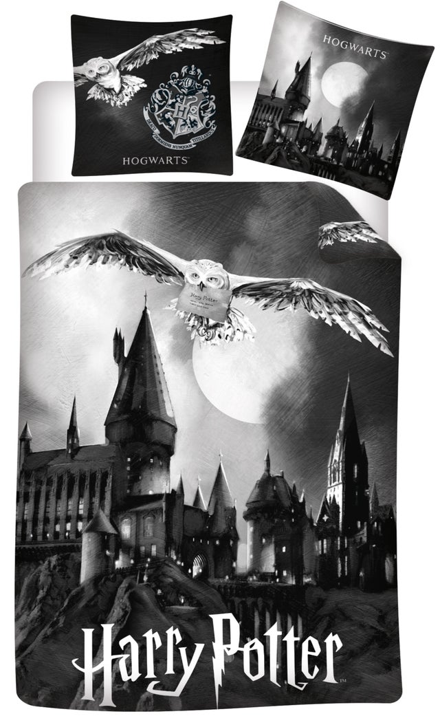 Harry Potter - Parure de Lit Enfant Coton Réversible Edwige - Housse de Couette 140x200 Taie d'Oreiller 65x65 cm