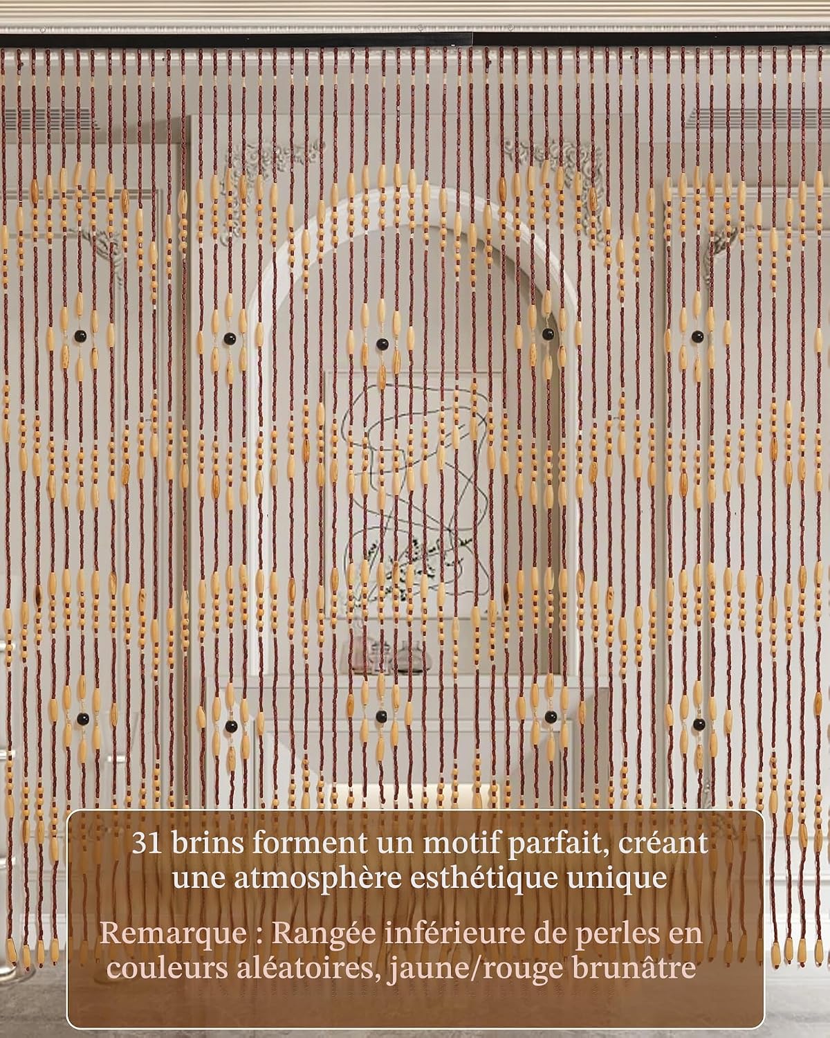 Rideau de porte en perles de bambou 90 x 175 cm pour portes, 31 brins, rideaux de perles comme décoration d'écran - 4