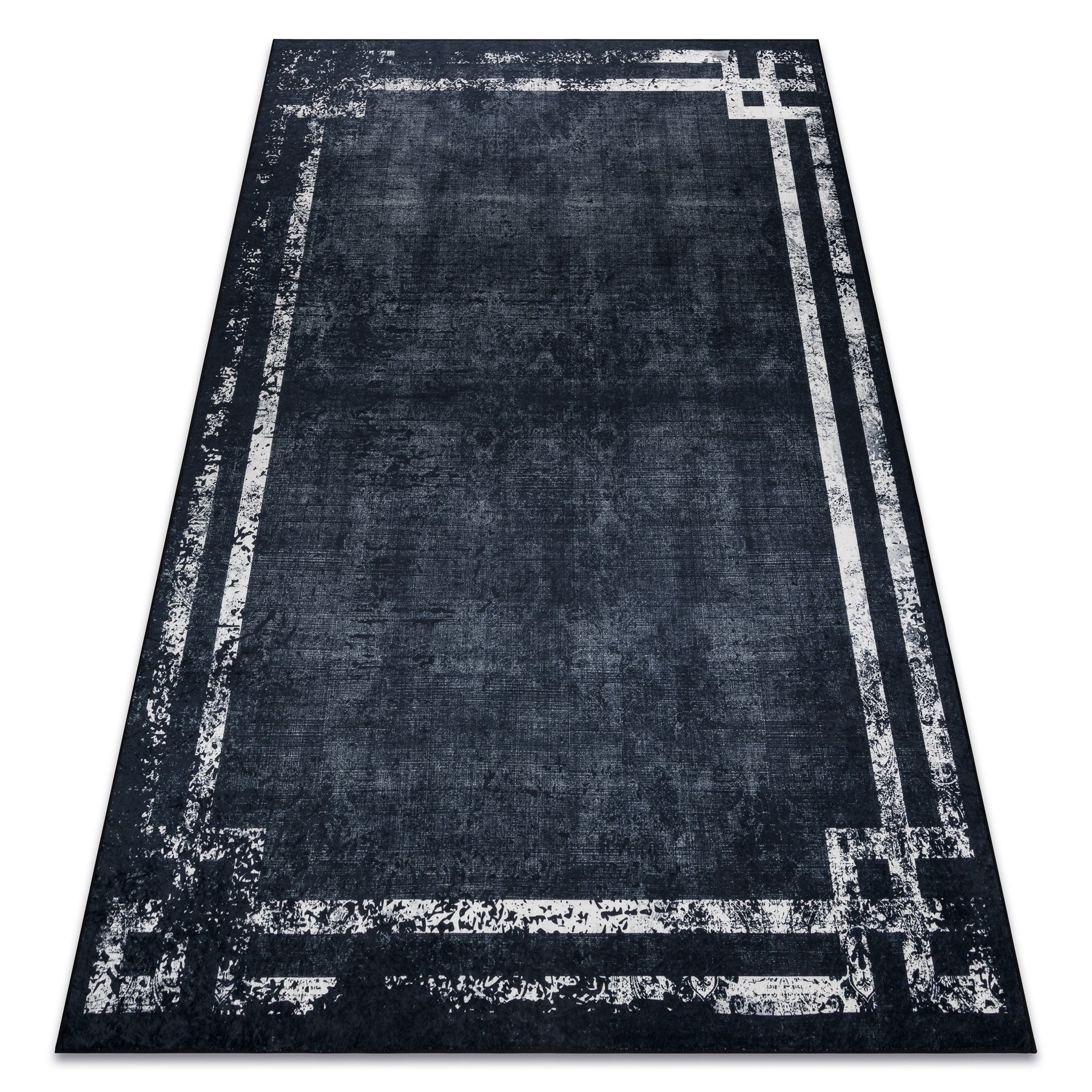 Dywan do prania ANDRE 1486 Ramka, vintage antypoślizgowy - czarny / biały 120x170 cm