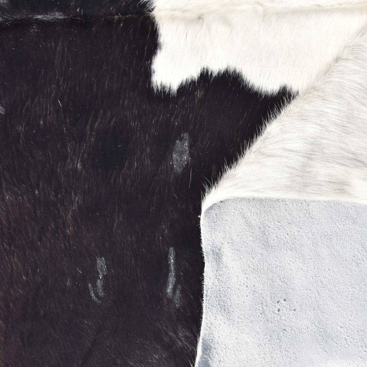 Tapis peau de vache 160x180 kilm fait à la main noir et beige - 3