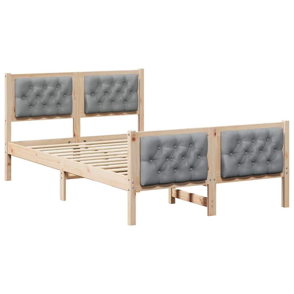 Cadre de lit gris clair, pin massif, pour la chambre, 135 × 190 cm - 2