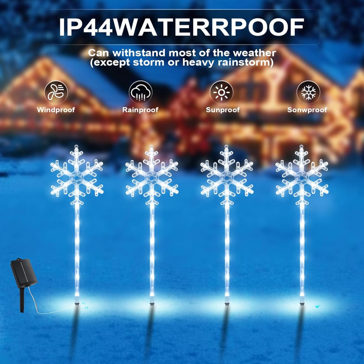 Guirnalda de luces solares para jardín, con forma de copo de nieve, ideal para patios y césped, juego de 4. - 3
