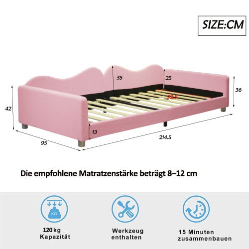 Letto per bambini 90 x 200 cm con testiera e 2 cassetti - Velluto - Rosa
