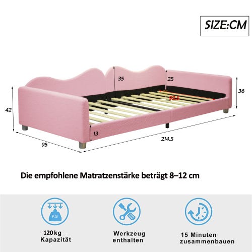 Letto per bambini 90 x 200 cm con testiera e 2 cassetti - Velluto - Rosa Letto per bambini 90 x 200 cm con testiera e 2 cassetti - Velluto - Rosa