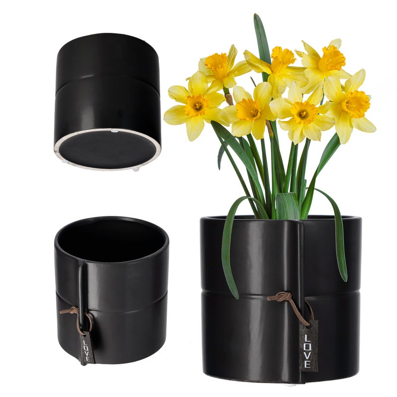 DONICZKA CERAMICZNA DONICA OSŁONKA CZARNA NA KWIATY DONICZKĘ 17 cm OKRĄGŁA