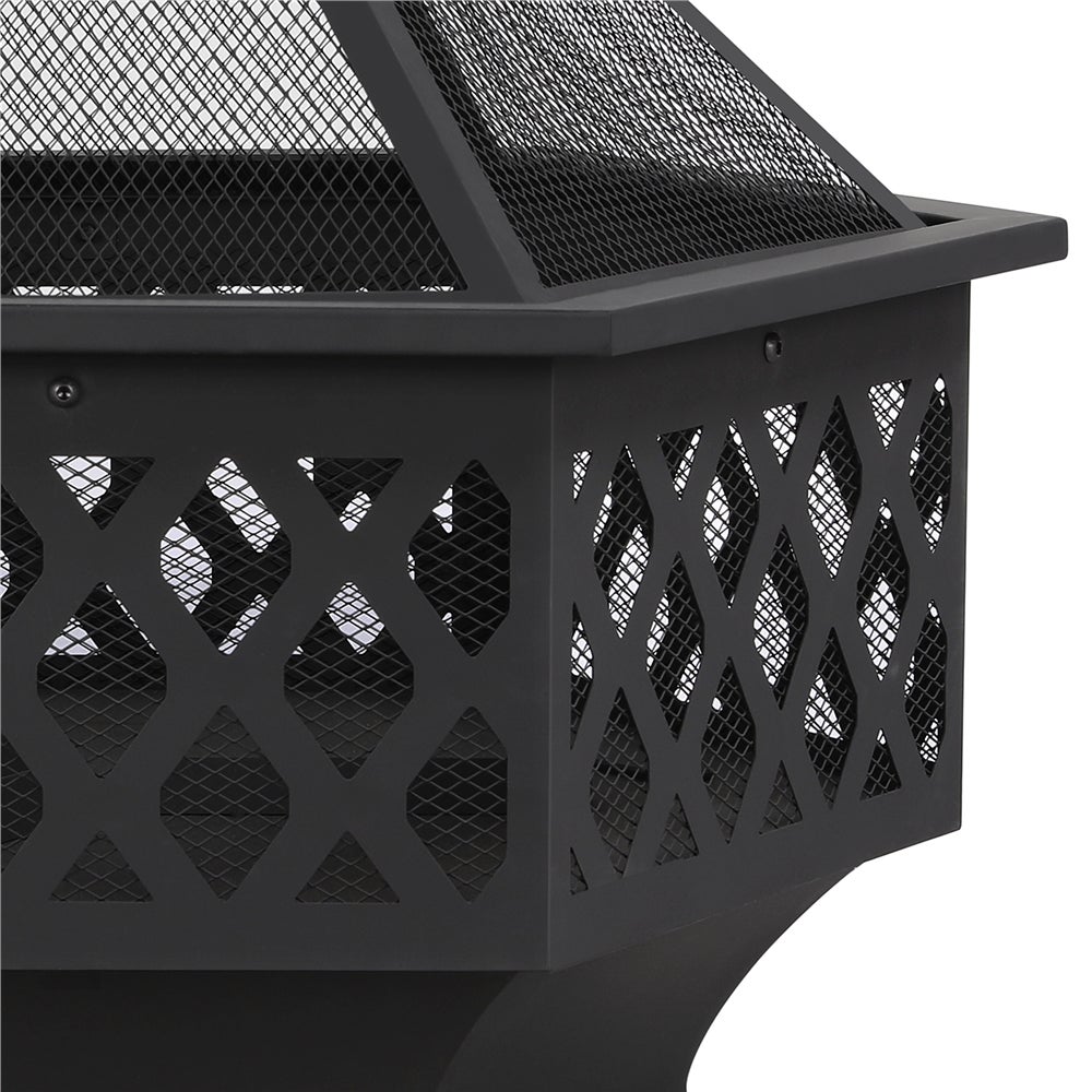 Brasero Jardin Hexagonal 60,5 x 60,5x 62cm H, Poêle à Bois Métal avec Couverture et Poker, pour Fête et Patio, Chauffage Extérieur Noir YAHEETECH - 6