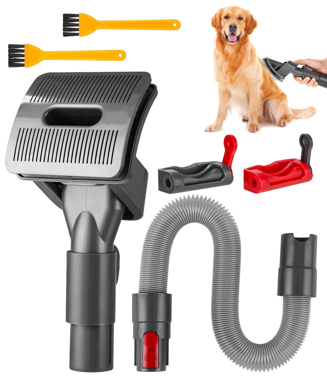 Szczotka ze szczeciny dla kota i psa do odkurzacza Dyson V15 V11 V10 V8 V7, z 1 wężem przedłużającym i adapterem, 2 blokady spustu, 2 szczotki