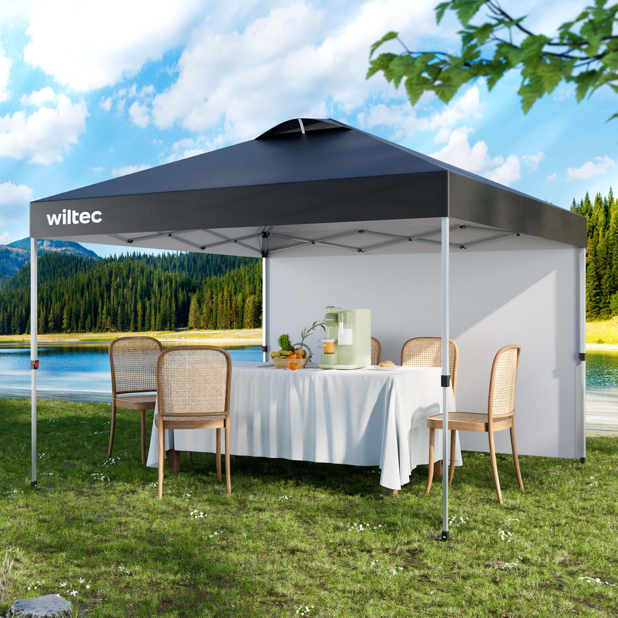 Gazebo Pieghevole Wiltec 3x3m Bianco Con Ruote - Tenda Pop-up Per Fiere, Eventi E Giardino - Foto 10