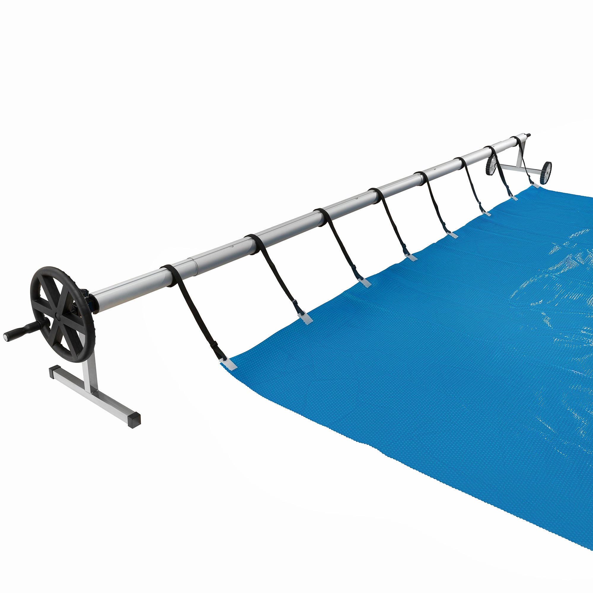 AREBOS Système d'enroulement mobile pour bâches solaires et bâches de piscine longueur de 3m - 5,70m Fixation et Rouleaux Inclus - 6
