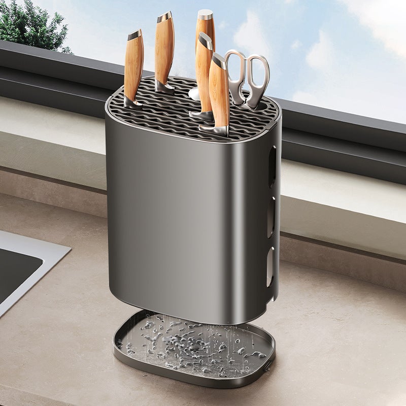 Soporte de cuchillos de cocina compacto de aluminio negro con escurridor y almacenamiento seguro 22×17×12 cm - 3