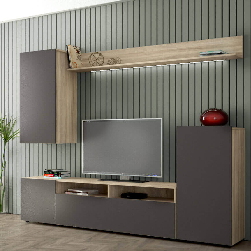 Parete Attrezzata Moderna Per Soggiorno - Porta TV, Design Contemporaneo, 207x34x170 Cm - Foto 9