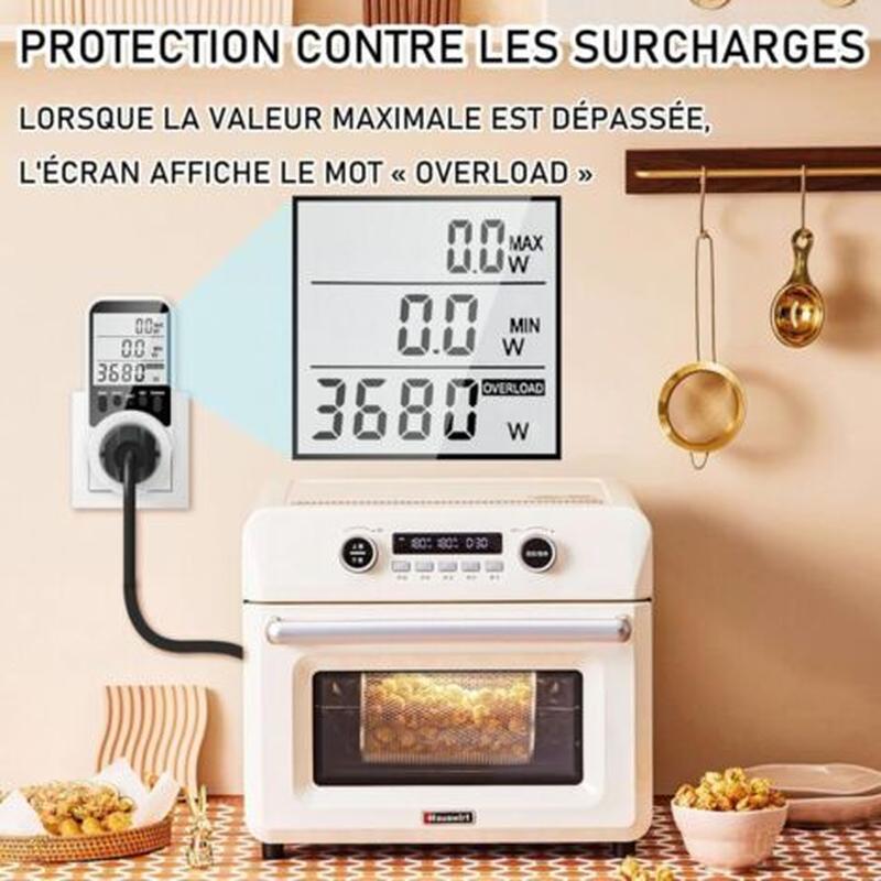 Wattmètre Prise Compteur d'Énergie, Compteur Électrique 11 Modes de Surveillance, Consommation d'Énergie 3680W 16A Max avec Protection de Surcharge - 4