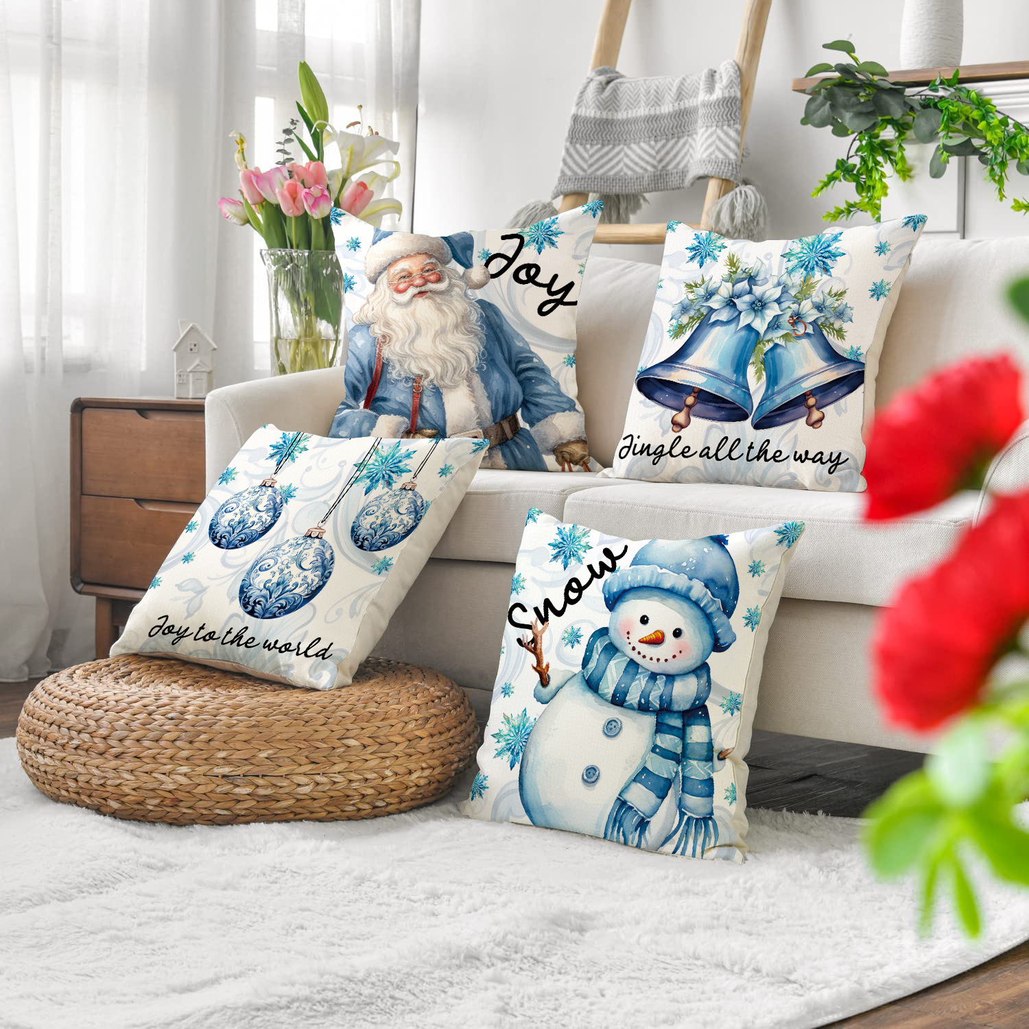 Housse De Coussin Animaux Des Bois De Noël, Coussin Décoratif Des