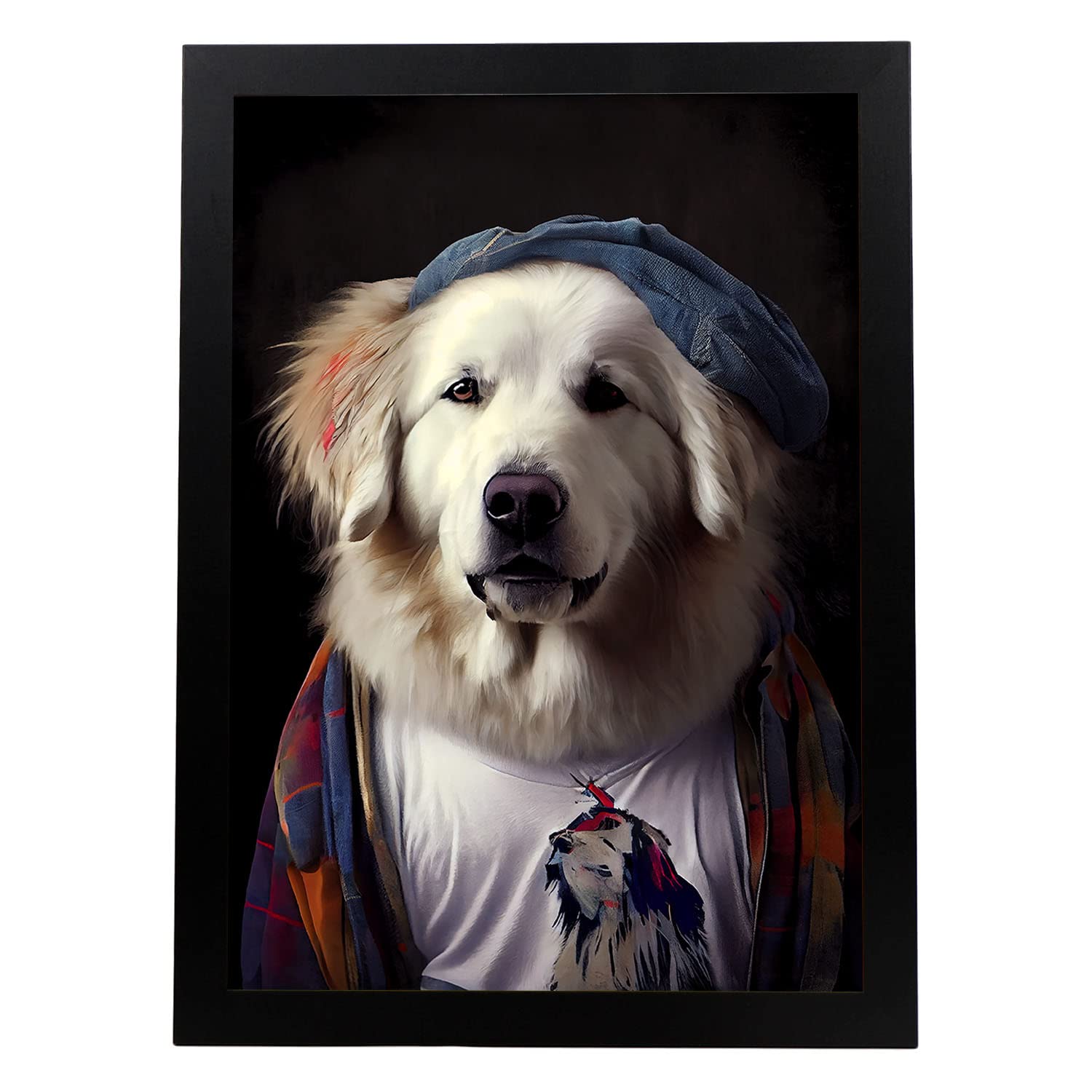 Nacnic poster de perro de los pirineos en estilo de fotografía a todo color divertidas ilustraciones de animales con ropa humana a3 marco negro