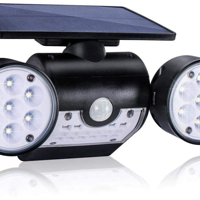 Solarna lampa zewnętrzna, solarna lampa ścienna zewnętrzna, z 30 wodoodpornymi reflektorami LED z podwójną głowicą, obrót o 360 stopni