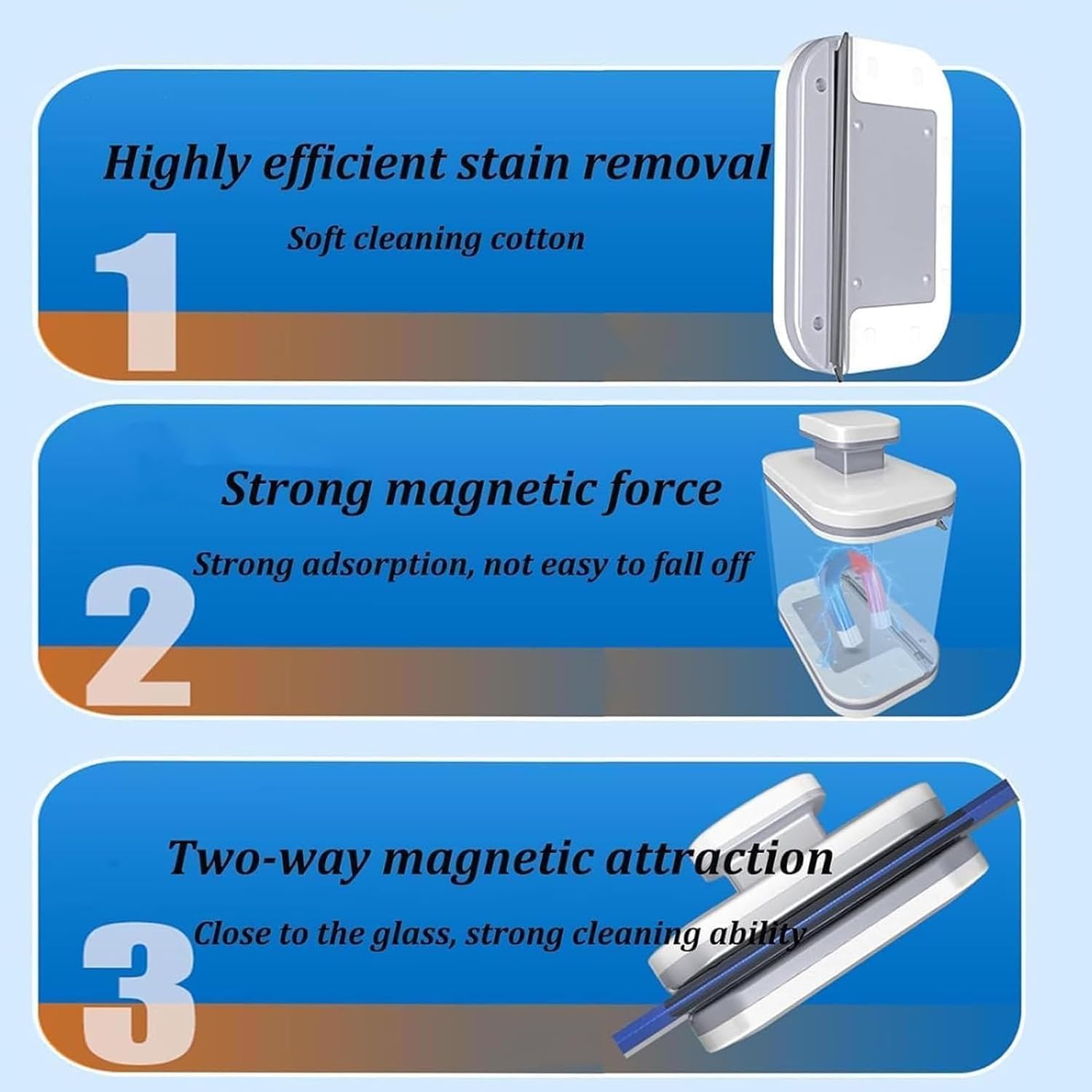 Lave-glace magnétique, nettoyeur de vitres magnétique double face, avec corde anti-chute, convient aux vitres d'une épaisseur de 3 à 10 mm - 6