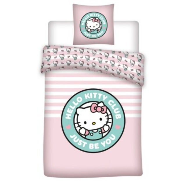 Parure de Lit Hello Kitty – Housse de Couette 140x200 cm + Taie d'Oreiller 65x65 cm – Polycoton