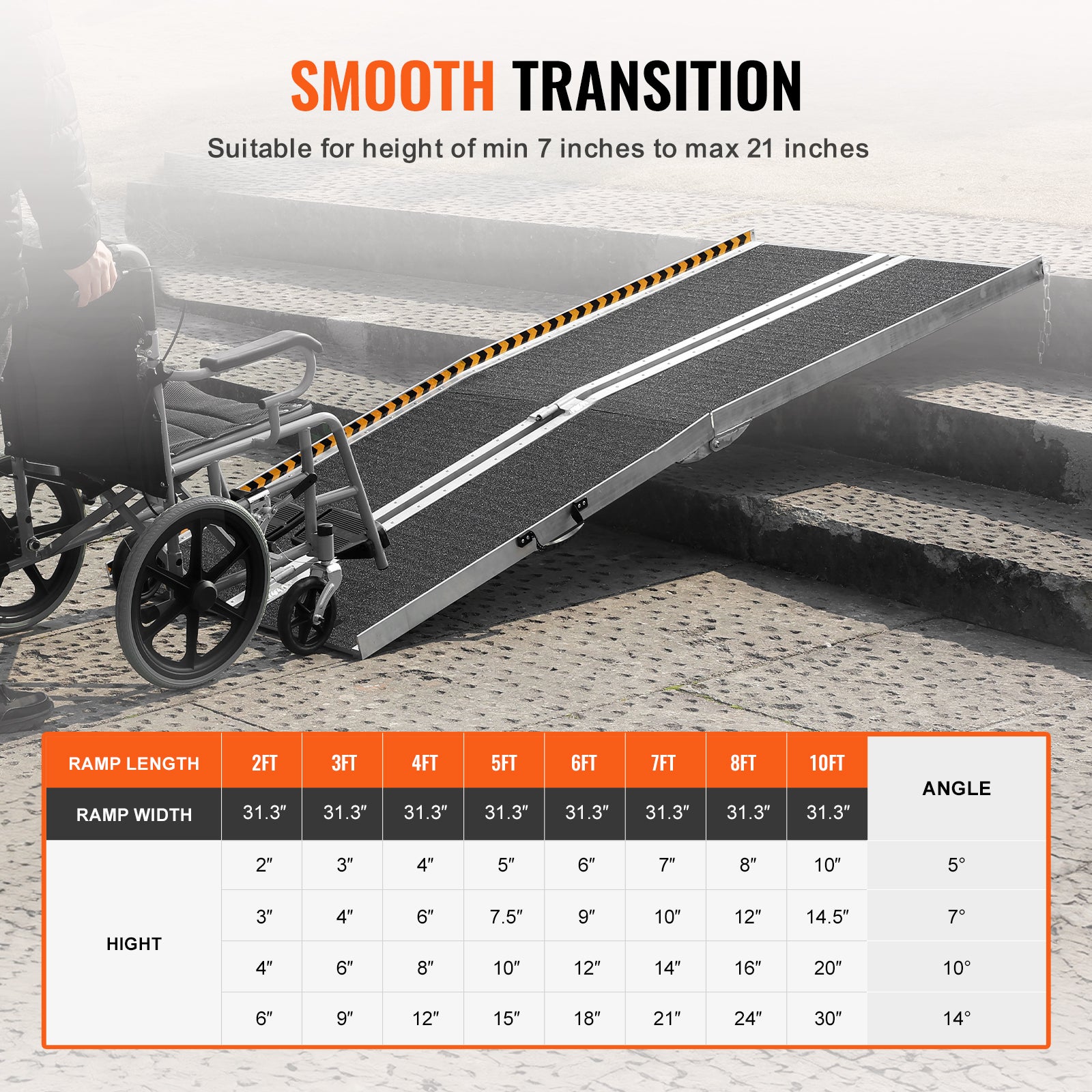 Rampe pour fauteuil roulant VEVOR, capacité 363 kg, en aluminium antidérapant 213,36 cm, pour scooter, personnes handicapés, marches, maison, portes - 5