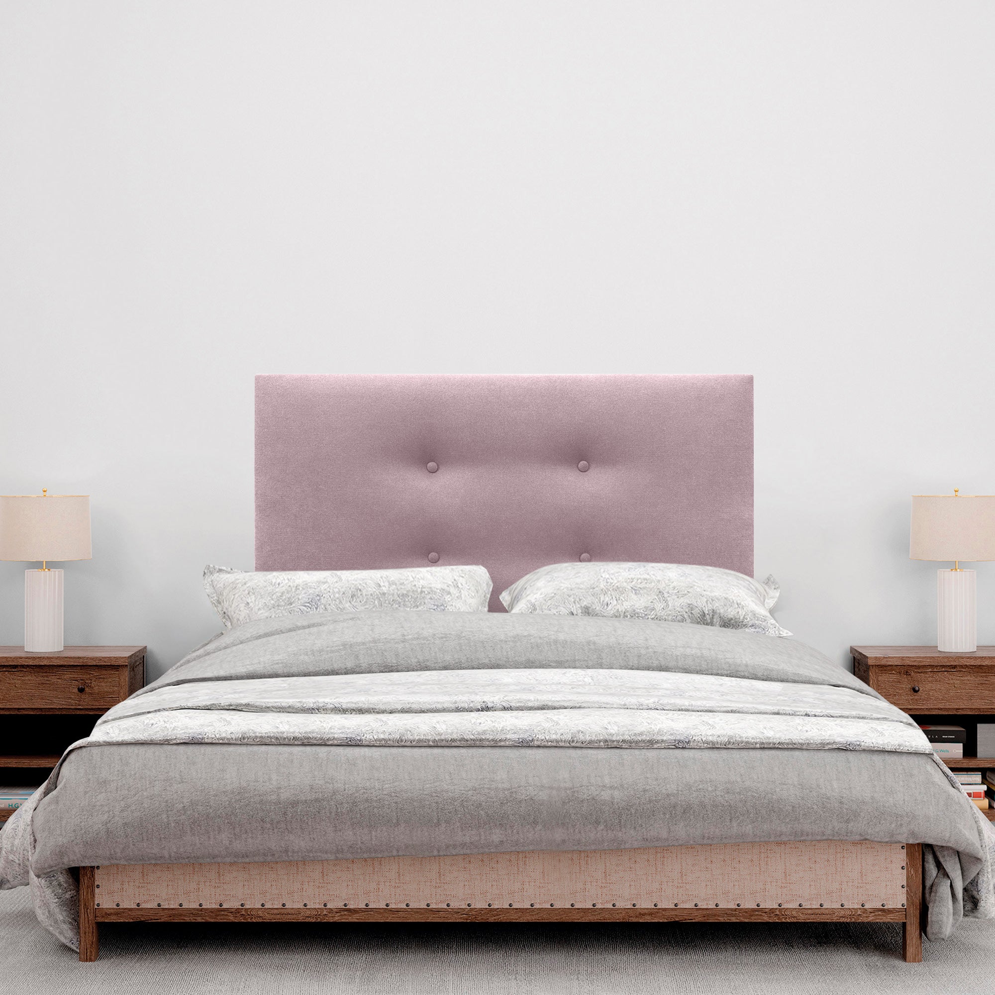 DHOME Cabecero de Tela AQUALINE Pro con 2 hileras de Botones y Patas Cabezal tapizado Cama Lujo (Rosa, 105cm) - 4