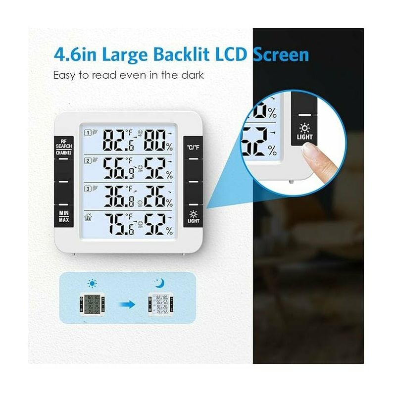 Thermomètre intérieur et extérieur avec 3 capteurs sans fil pour surveiller l'humidité et la température (℃/℉) - 3