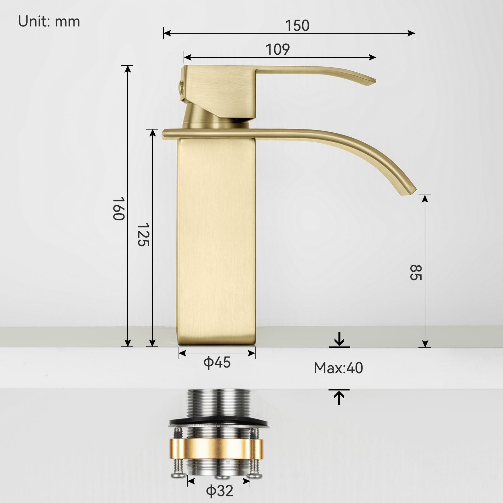CECIPA MAX Mitigeur de lavabo en cascade Robinet dorée de salle de bain Robinet de lavabo Acier inoxydable Robinetterie Lave-mains - 8