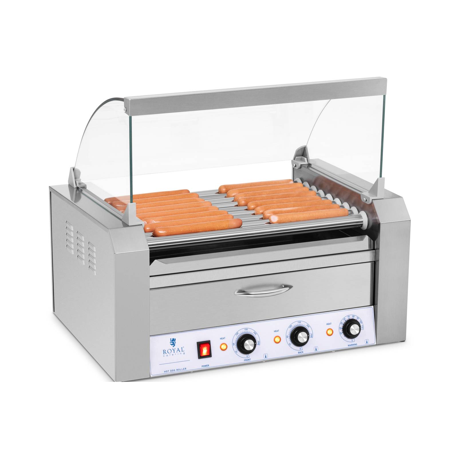 Grill à Hot-dogs Royal Catering RCHG-11WO - 20 Saucisses, 2600W, Tiroir Chauffant - Inox
