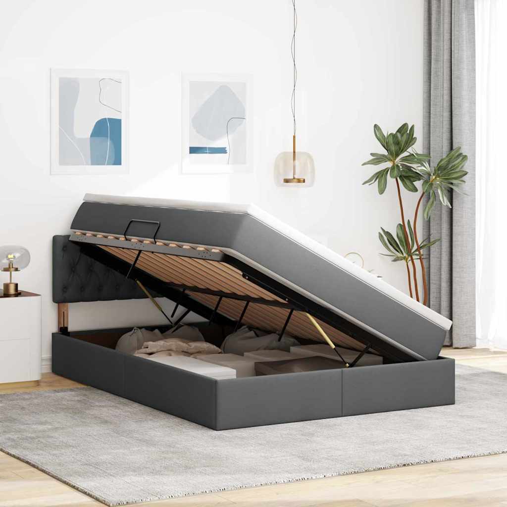 Lit avec rangement et matelas gris foncé 140 x 200 cm velours - 4